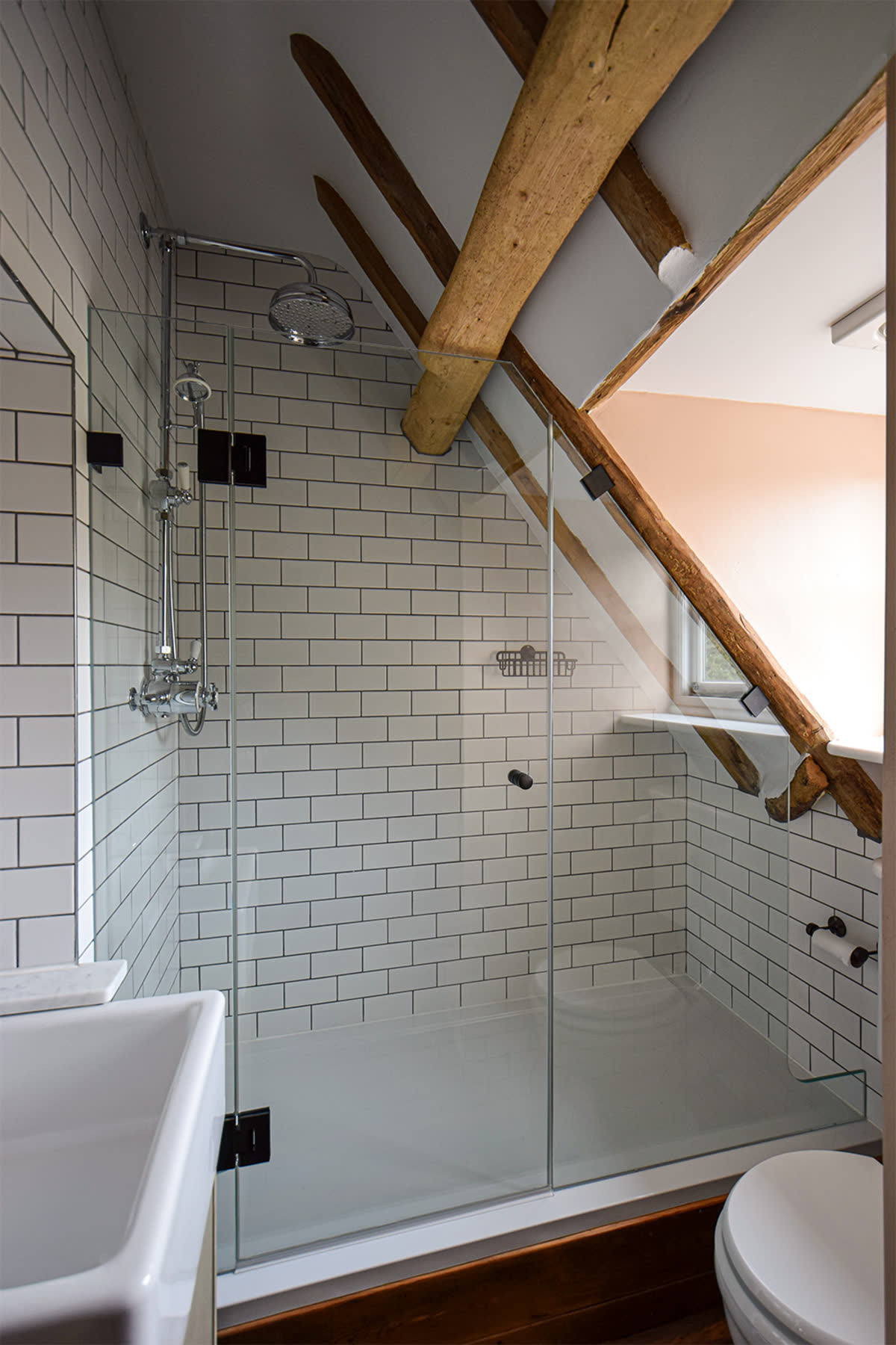 bespoke shower door under eaves