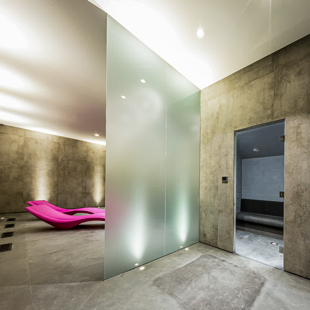 full height bespoke frosted shower screens and clear door
