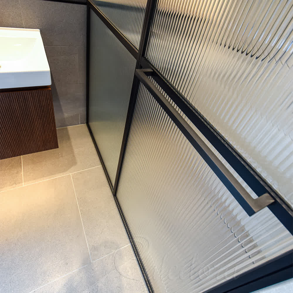 Glass shower door towel rail hardware option