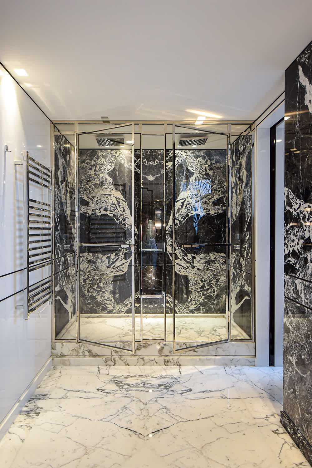 bespoke shower enclosure with double doors in nickel