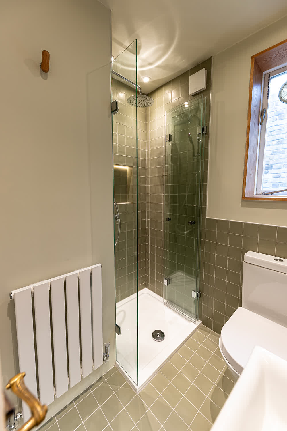 frameless bifold shower door with tray