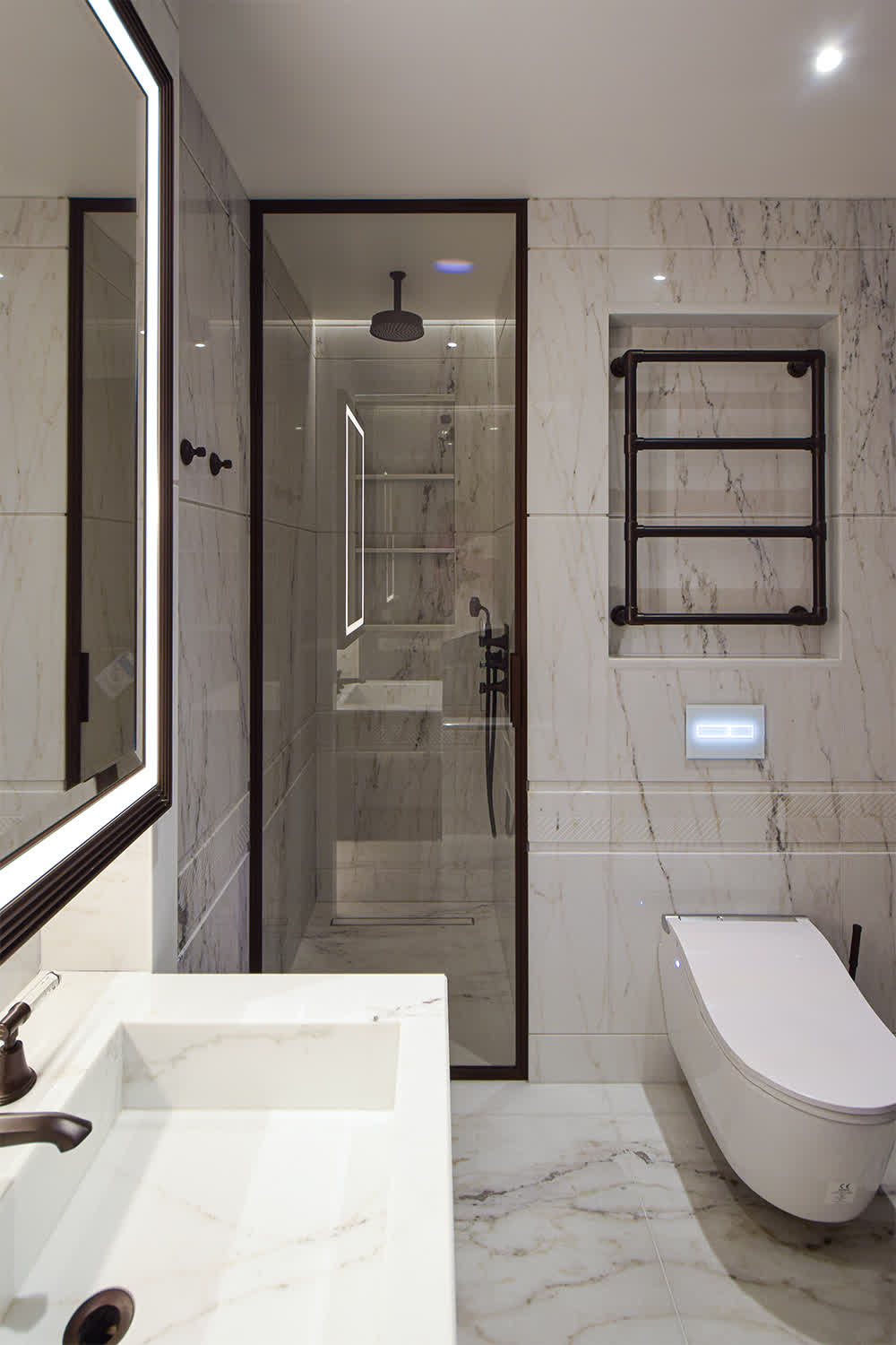 hinged bronze frame shower door