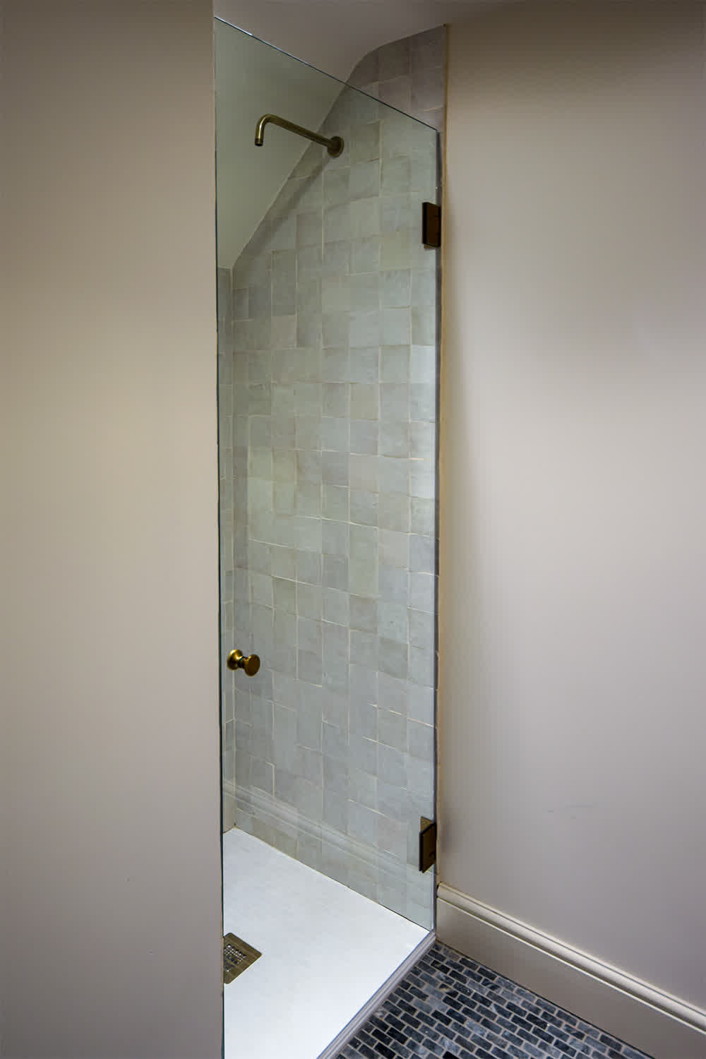hinged shower door antique with brass hinges