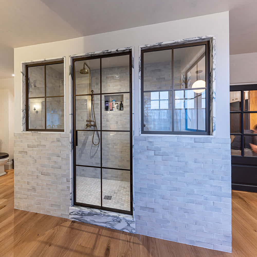 swing shower door crittall style