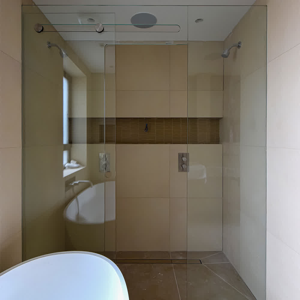 trackless sliding shower recessed in walls