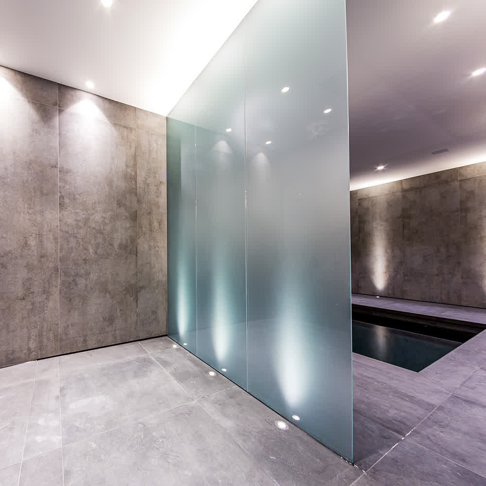 full-height frosted glass shower panels