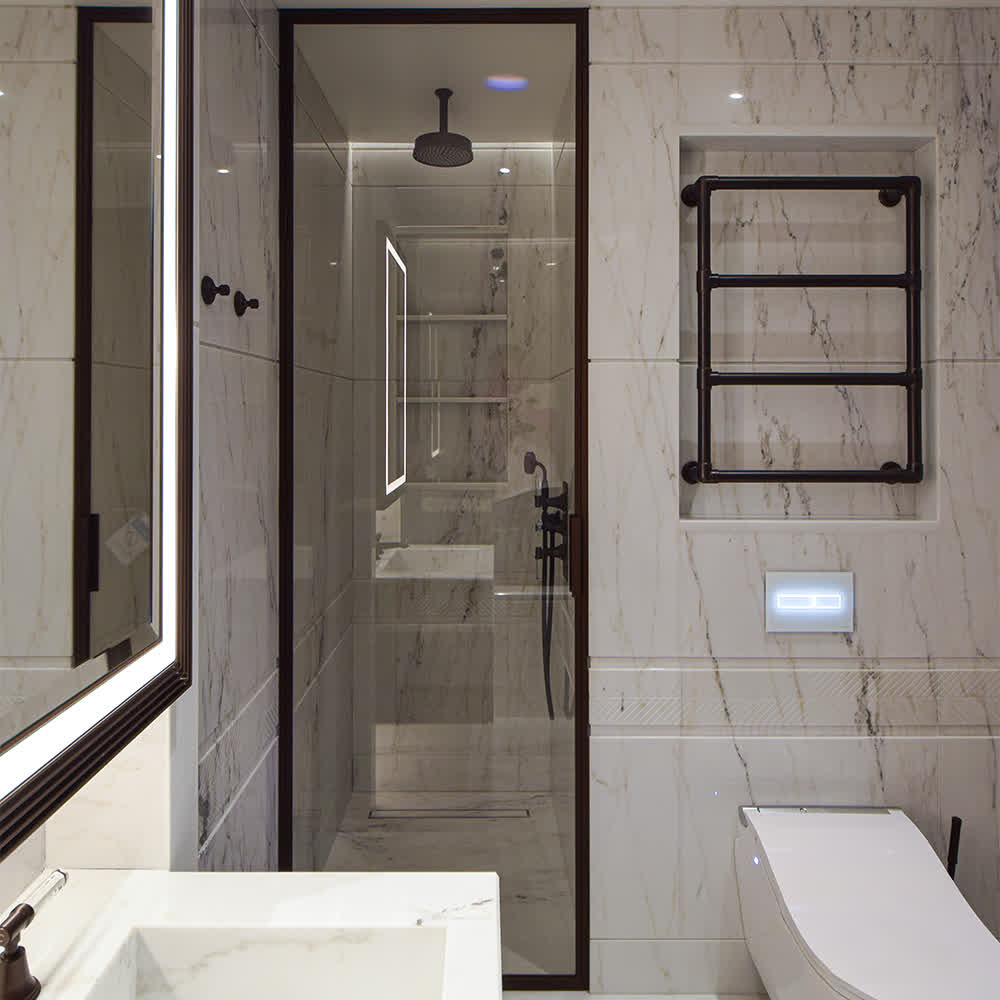 shower door with a bronze frame